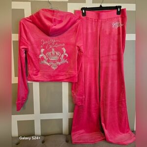 Juicy Couture Pink Velour Pants and Hoodie Set